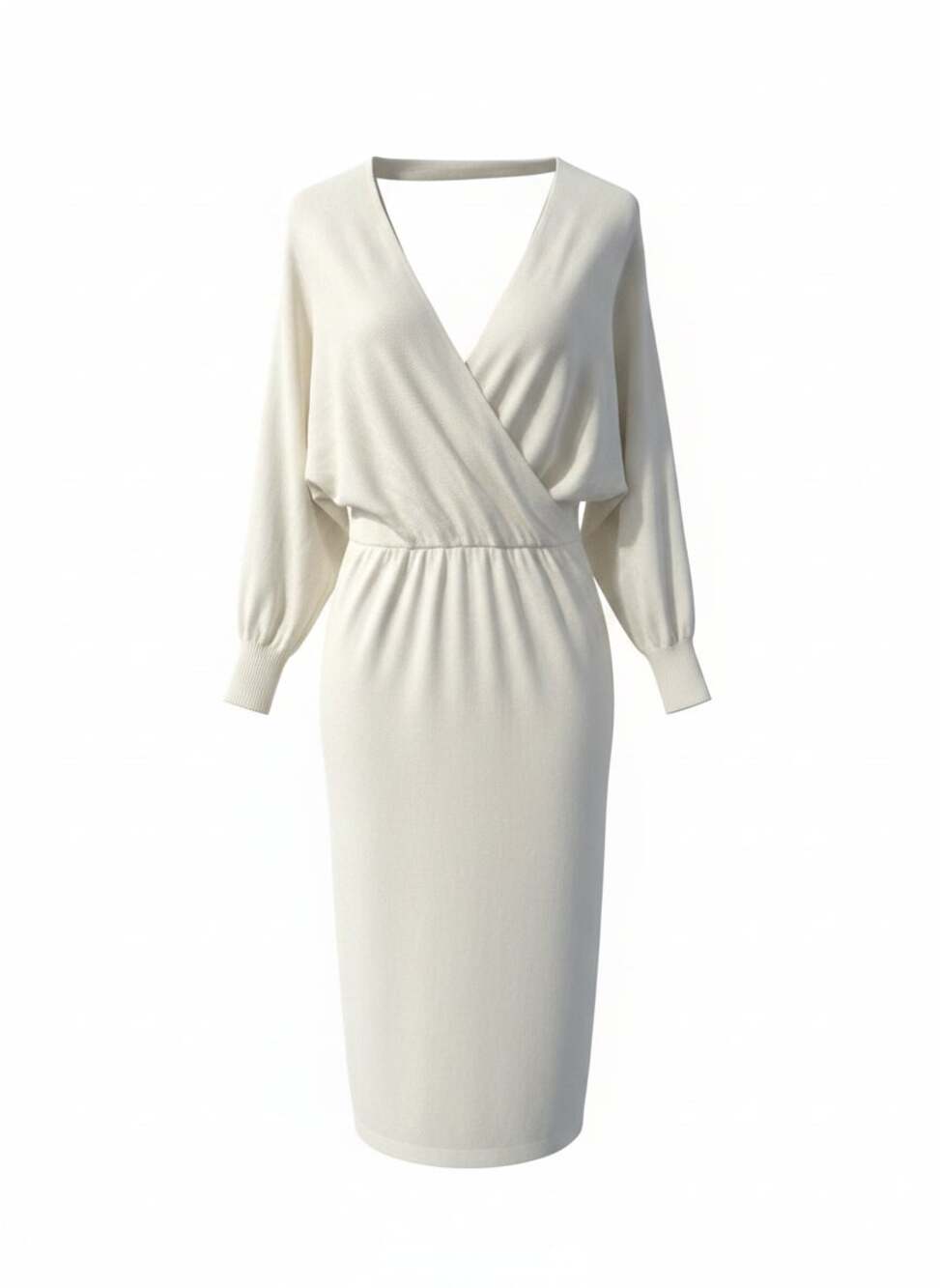 Product Garment Cream Knit Wrap Midi Dress Size M